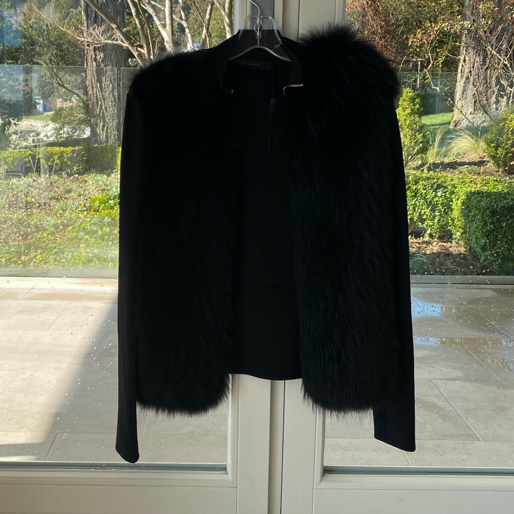 Black cardigan with fur trim